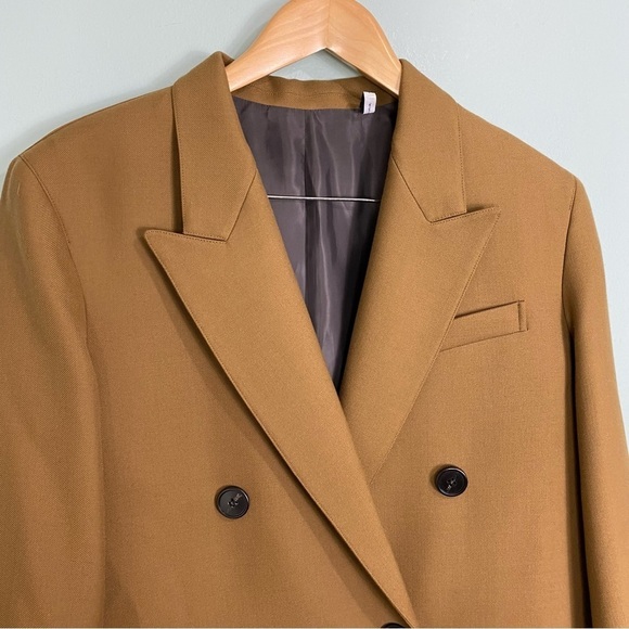 Theory Double Breasted Bonded Wool Blend Coat Tan Sz 12 - Picture 10 of 11